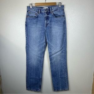 Zara High Rise Rigid Straight Jeans Light Wash Denim Button Fly 8